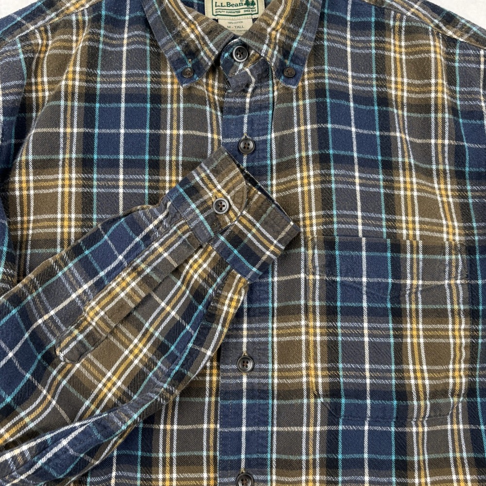 LL Bean Flannel Shirt Mens M Tall Plaid Button‎ Down Outdoor